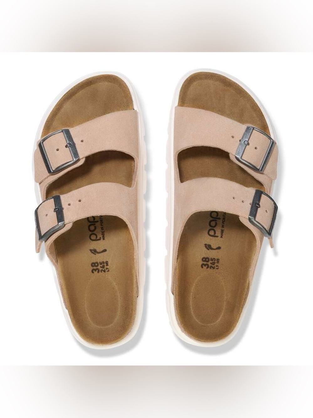Papillio by Birkenstock Arizona Chunky Suede Platform Slides Sand size 37 Narrow - Picture 2 of 11